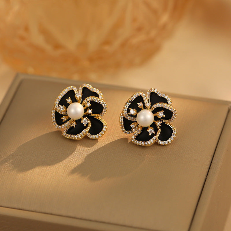 Three-Dimensional Camellia Earrings: Internet Celebrity, French Retro, Light Luxury