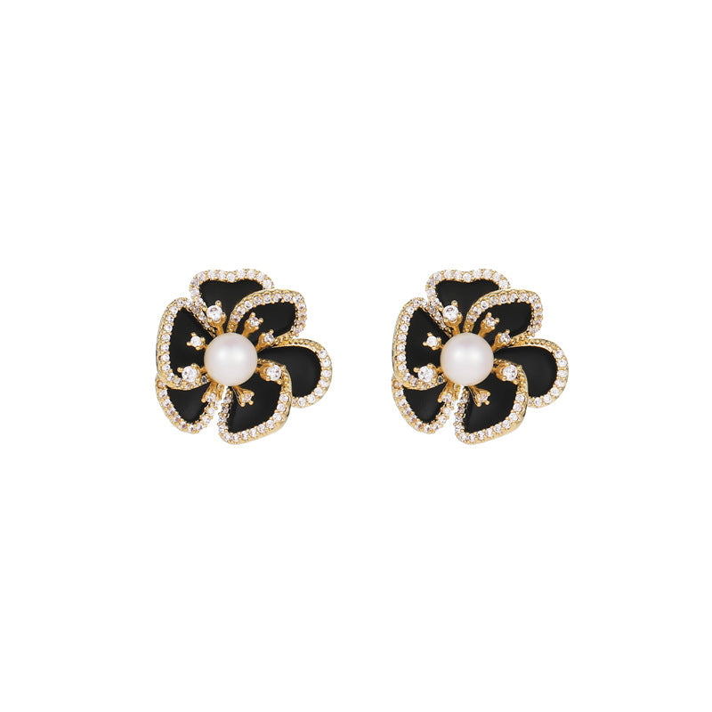 Three-Dimensional Camellia Earrings: Internet Celebrity, French Retro, Light Luxury