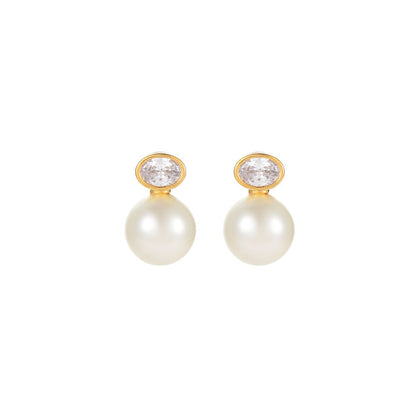 French Zircon Oval Pearl Earrings: Light Luxury, Retro, High-End