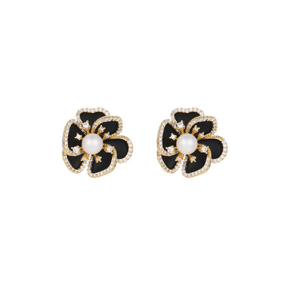 Three-Dimensional Camellia Earrings: Internet Celebrity, French Retro, Light Luxury